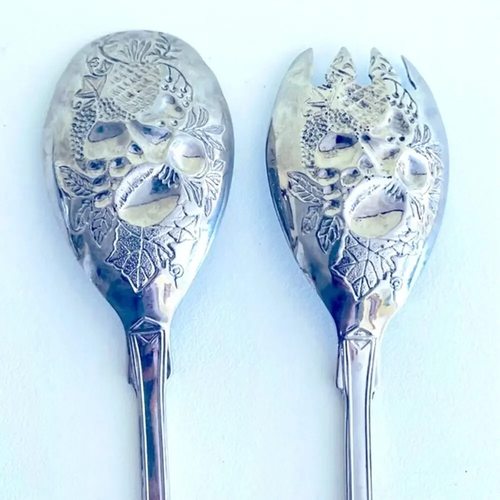 Vtg Silver Plated Fruit Salad Serving Fork Spoon FB Rogers Italy